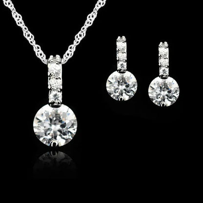 Women Beauty Jewelry Set 925 Sterling Silver Cubic Zircon Pendant  Necklace/Earring Women Wedding Sets