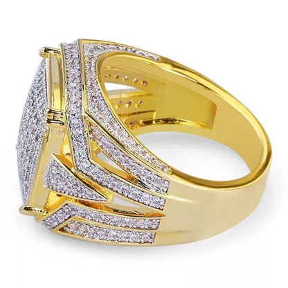 Fashion Unisex Jewelry Hiphop Cocktail Party Ring with Gold Plated Cz Diamond Finger Ring Size 6-10
