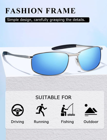 Polarized Sunglasses for Men Rectangle Metal Frame Retro Sun Glasses AE0395