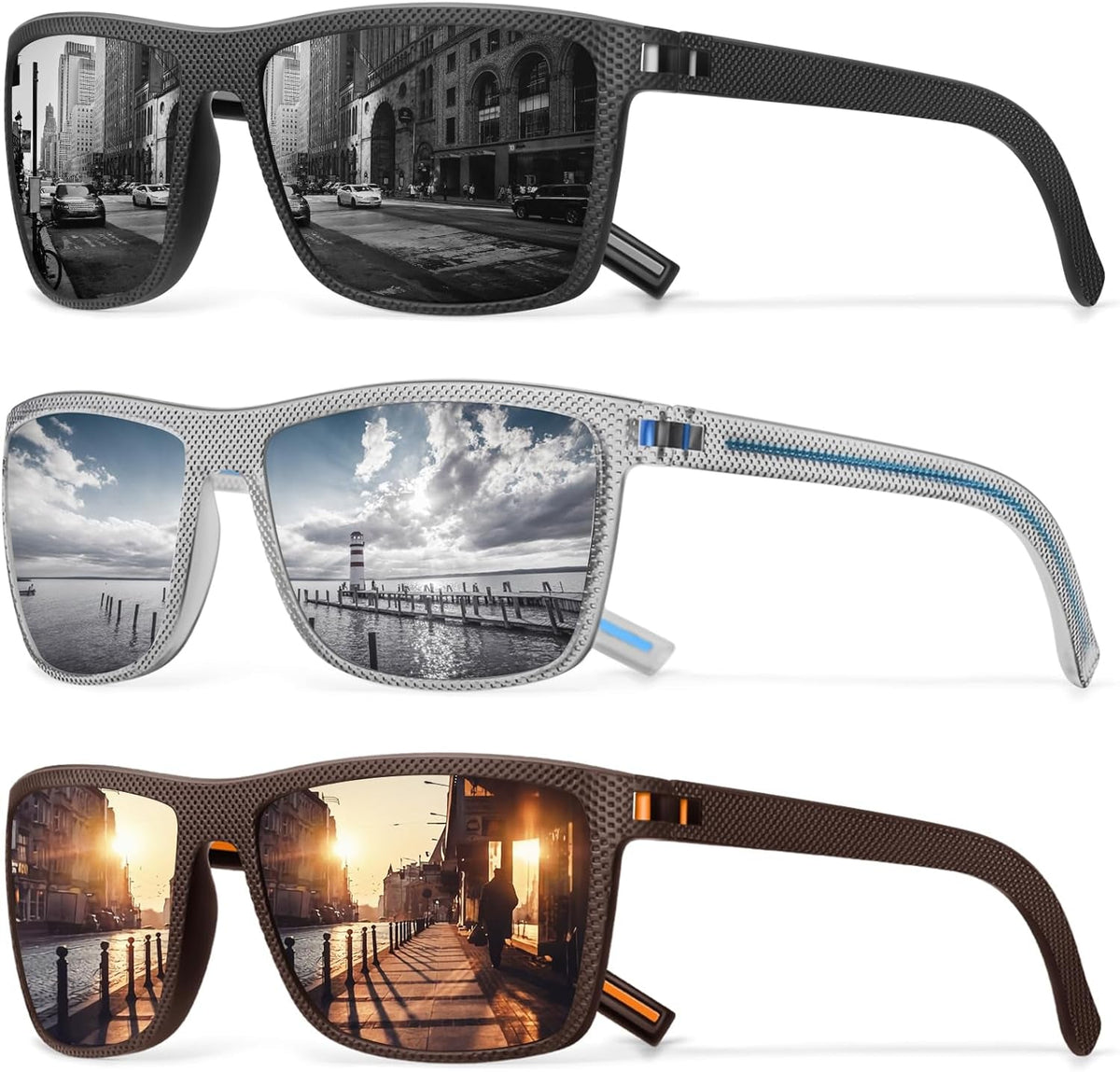 Square Polarized Sunglasses for Men Vintage Style Driving Travel Sun Glasses Lightweight Frame UV Protection Goggles