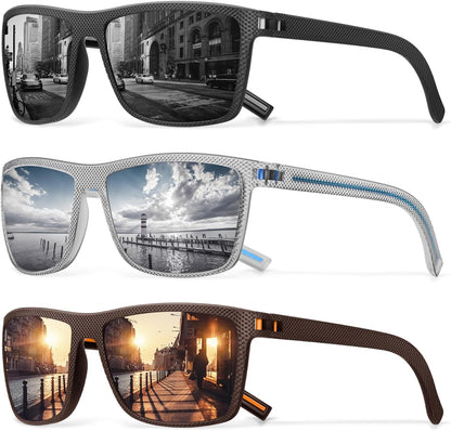 Square Polarized Sunglasses for Men Vintage Style Driving Travel Sun Glasses Lightweight Frame UV Protection Goggles