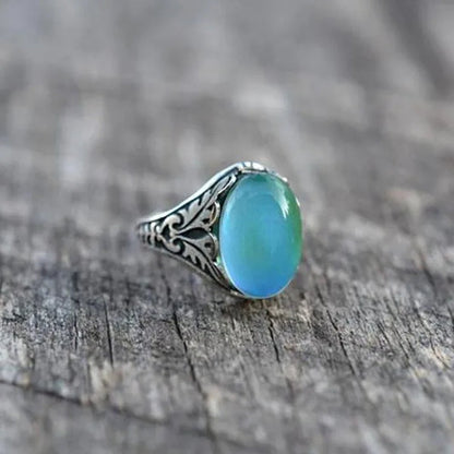 Retro Ring for Women Inlaid with Temperature-sensitive Change of The Color of The Main Stone Atural Stone Gemstone Ring Wedding Party Jewelry Accessories Gift