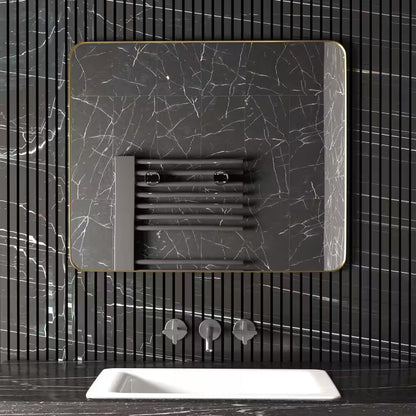 30 In. W X 36 In. H Rectangular Aluminum Framed Wall Mount Bathroom Vanity Mirror in Gold