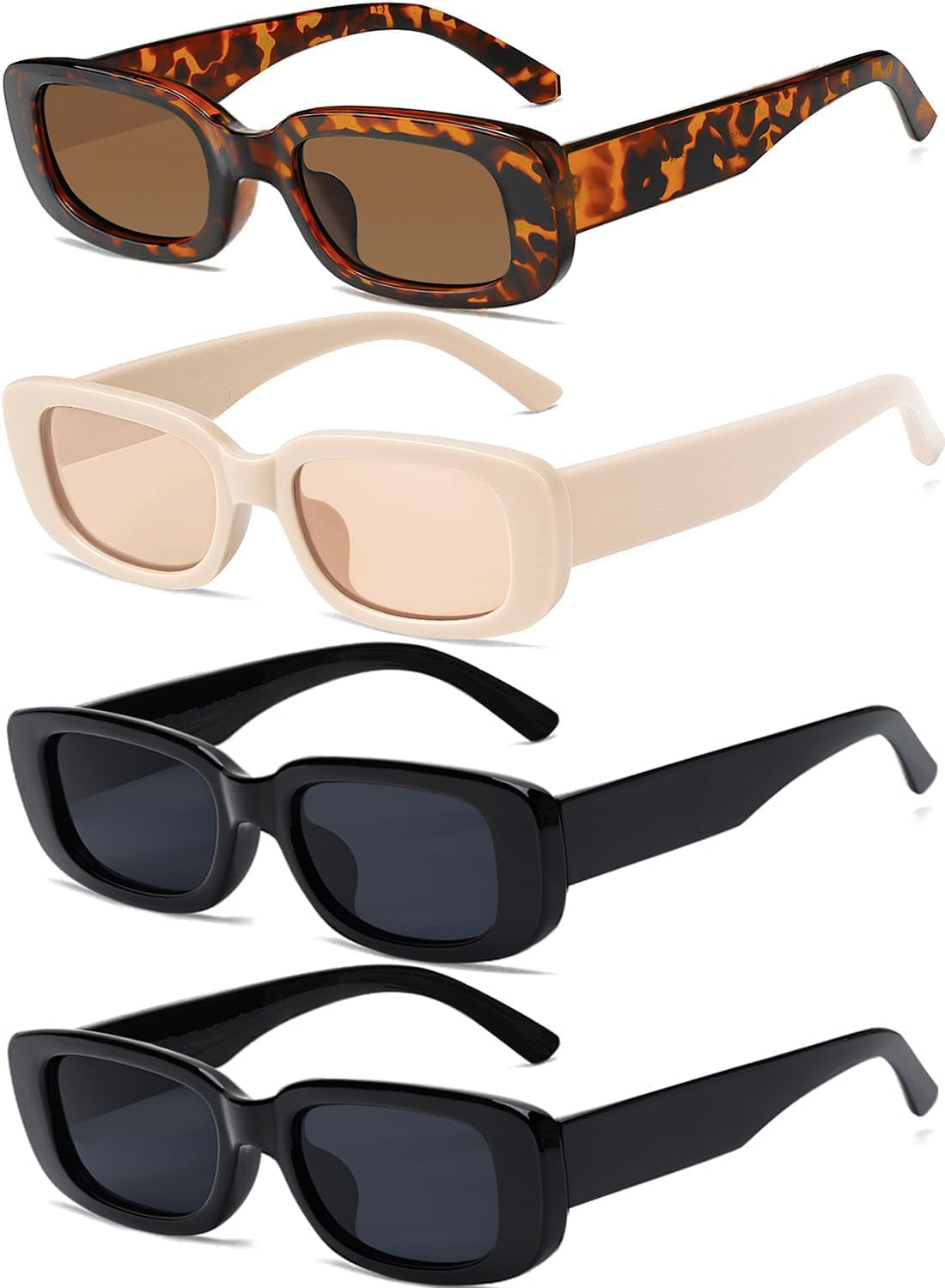 4 Pieces Retro Vintage Sunglasses Small Square Rectangle 90s Glasses Trendy Y2K for Women Aesthetic Accessories
