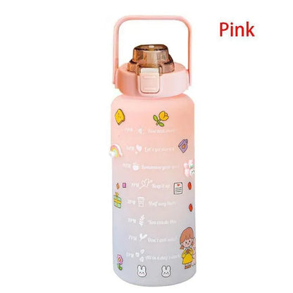 Water Bottle With Time Marker & Straw, 900ML/2000ML Large Capacity Motivational Leakproof Plastic Water Jug For Fitness Gym School Outdoor Travel Work Camping Hiking Hunting Fishing To Ensure You Drink Enough Water Daily