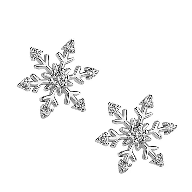 Fashion Women 925 Sterling Silver Crystal Snowflake Stud Earrings Charm Jewelry Christmas Accessories