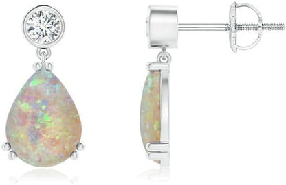 Natural Opal Drop Earrings for Women Girls in Sterling Silver/14K Solid Gold/Platinum | October Birthstone Jewelry Gift for Her | Birthday | Wedding | Anniversary