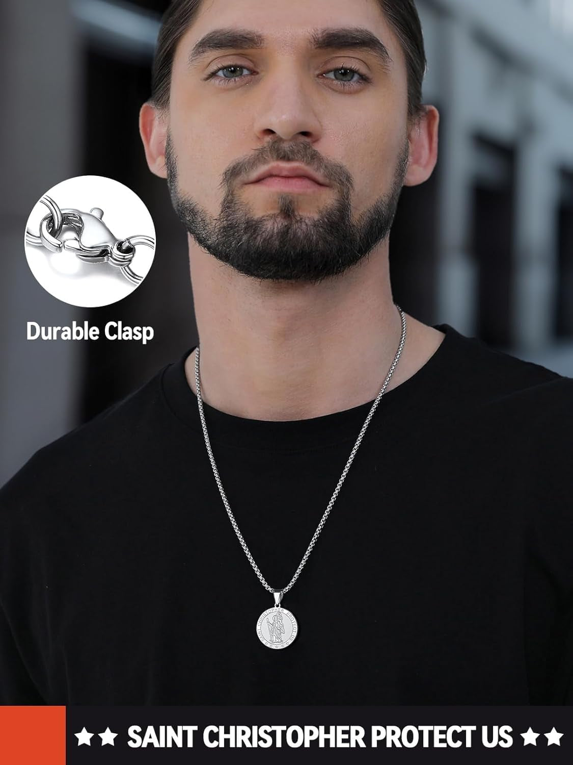 Saint Christopher Pendant Necklace for Men Women Stainless Steel Catholic Amulet Medal Jewelry Personalized Custom with Delicate Packaging