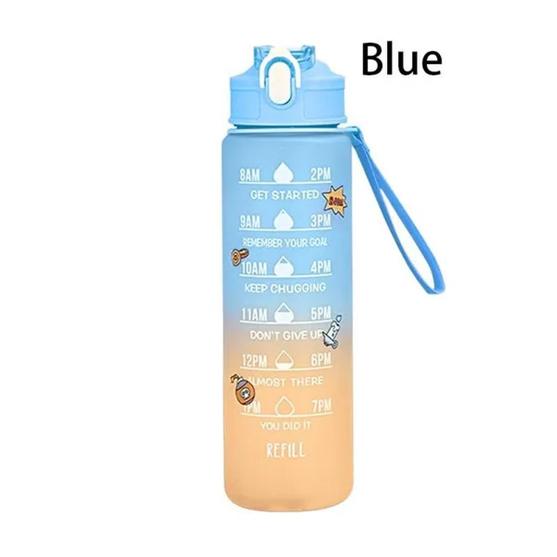 Water Bottle With Time Marker & Straw, 900ML/2000ML Large Capacity Motivational Leakproof Plastic Water Jug For Fitness Gym School Outdoor Travel Work Camping Hiking Hunting Fishing To Ensure You Drink Enough Water Daily