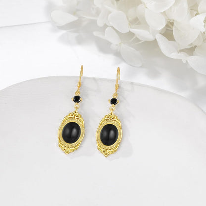 Black Onyx Earrings Sterling Silver Onyx Dangle Earrings Victorian Earrings Vintage Retro Style Earrings Onyx Jewelry Gifts for Women Girls