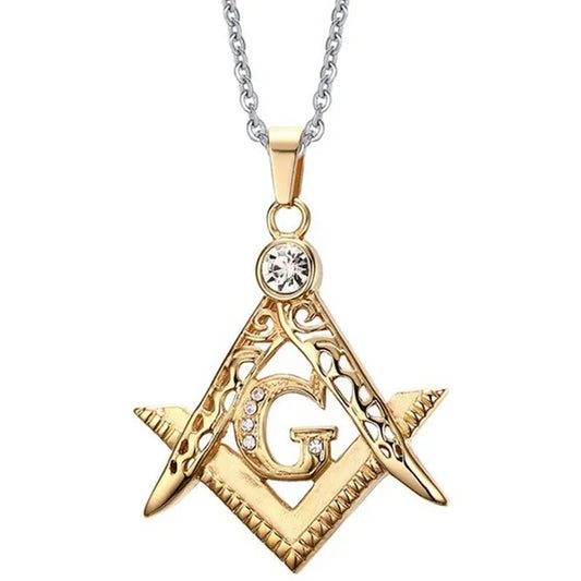 Hip-hop Punk Fashion Necklace with Diamond Pendant Masonic Gold Pendant Pendant for Men