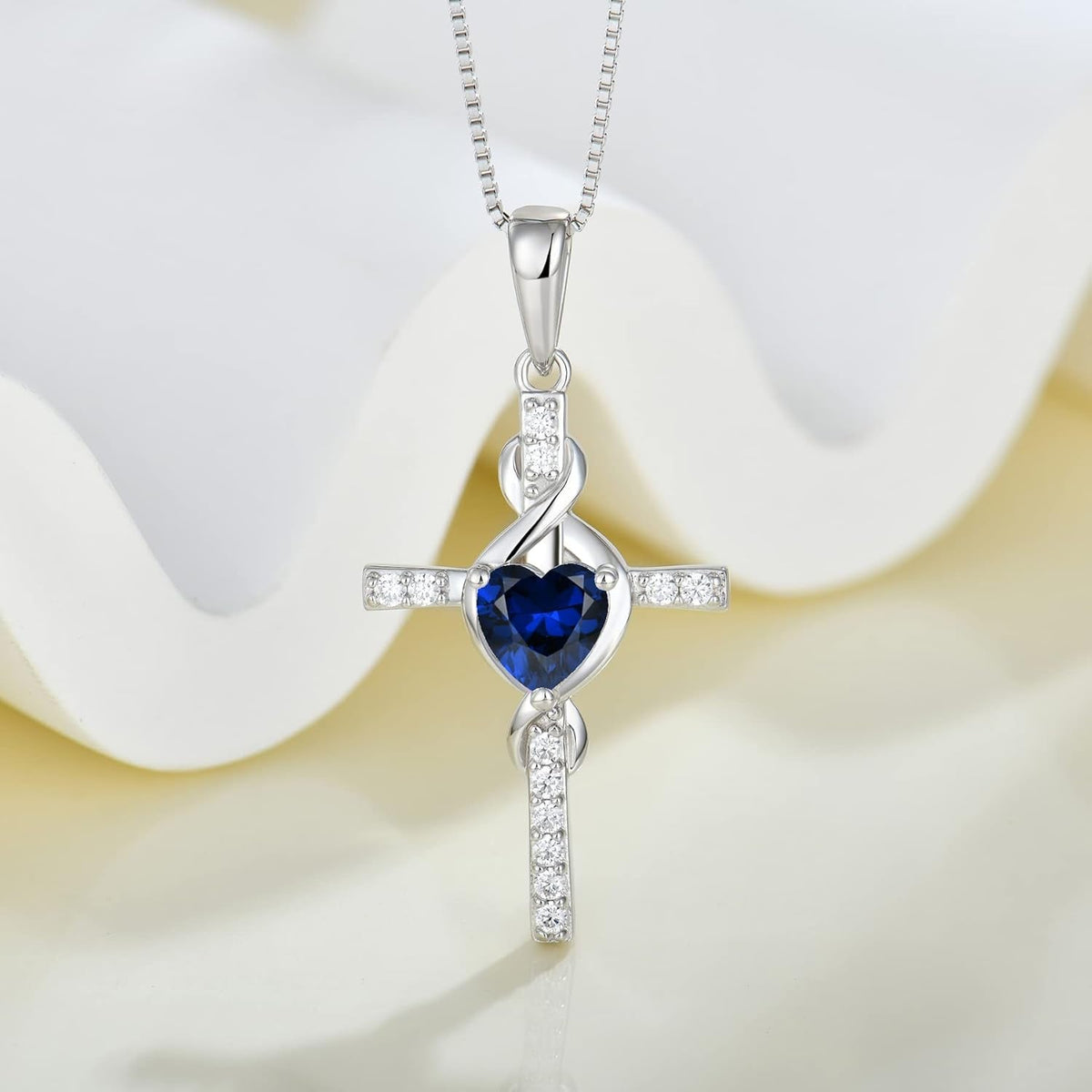 Infinity Cross Necklace 925 Sterling Silver Crucifix Christian Religious Pendant Birthstone Jewelry Gifts for Women