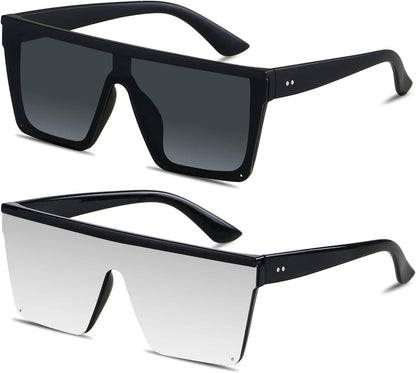 Square Oversized Sunglasses for Women Men Big Flat Top Fashion Shield Large UV Protection Rimless Shades