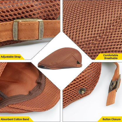 Men'S Mesh Flat Cap Breathable Summer Newsboy Hat Beret Ivy Cap Irish Cabbie Gatsby Driving Hunting Hats