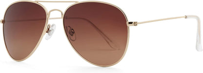 Polarized Aviator Sunglasses for Women Men, UV400 Protection Lens and Lightweight Metal Pilot Frame