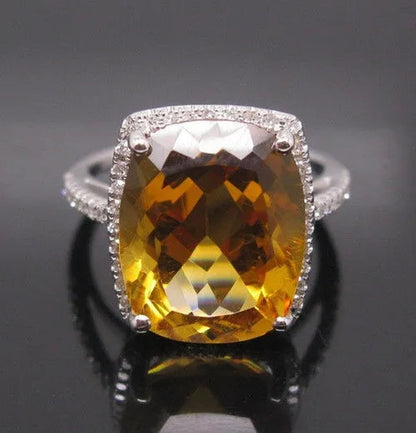 7.53CT Solid 925 Sterling Silver Natural Citrine Ring Jewelry Set