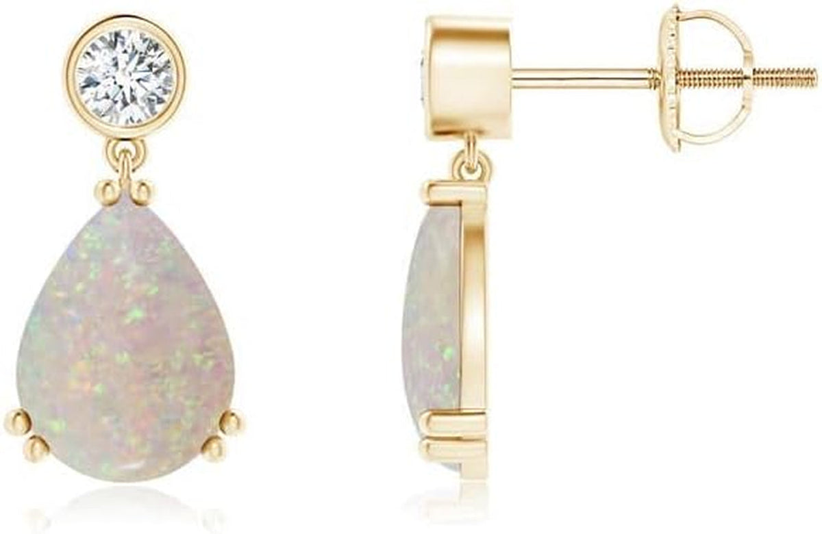 Natural Opal Drop Earrings for Women Girls in Sterling Silver/14K Solid Gold/Platinum | October Birthstone Jewelry Gift for Her | Birthday | Wedding | Anniversary