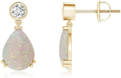 Natural Opal Drop Earrings for Women Girls in Sterling Silver/14K Solid Gold/Platinum | October Birthstone Jewelry Gift for Her | Birthday | Wedding | Anniversary