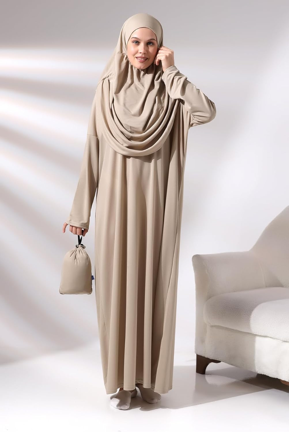 Muslim Dresses for Women, One-Piece Prayer Dress & Prayer Rug & Beads, Islamic Gift Set for Eid Ramadan