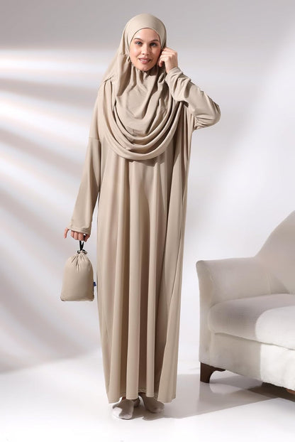 Muslim Dresses for Women, One-Piece Prayer Dress & Prayer Rug & Beads, Islamic Gift Set for Eid Ramadan