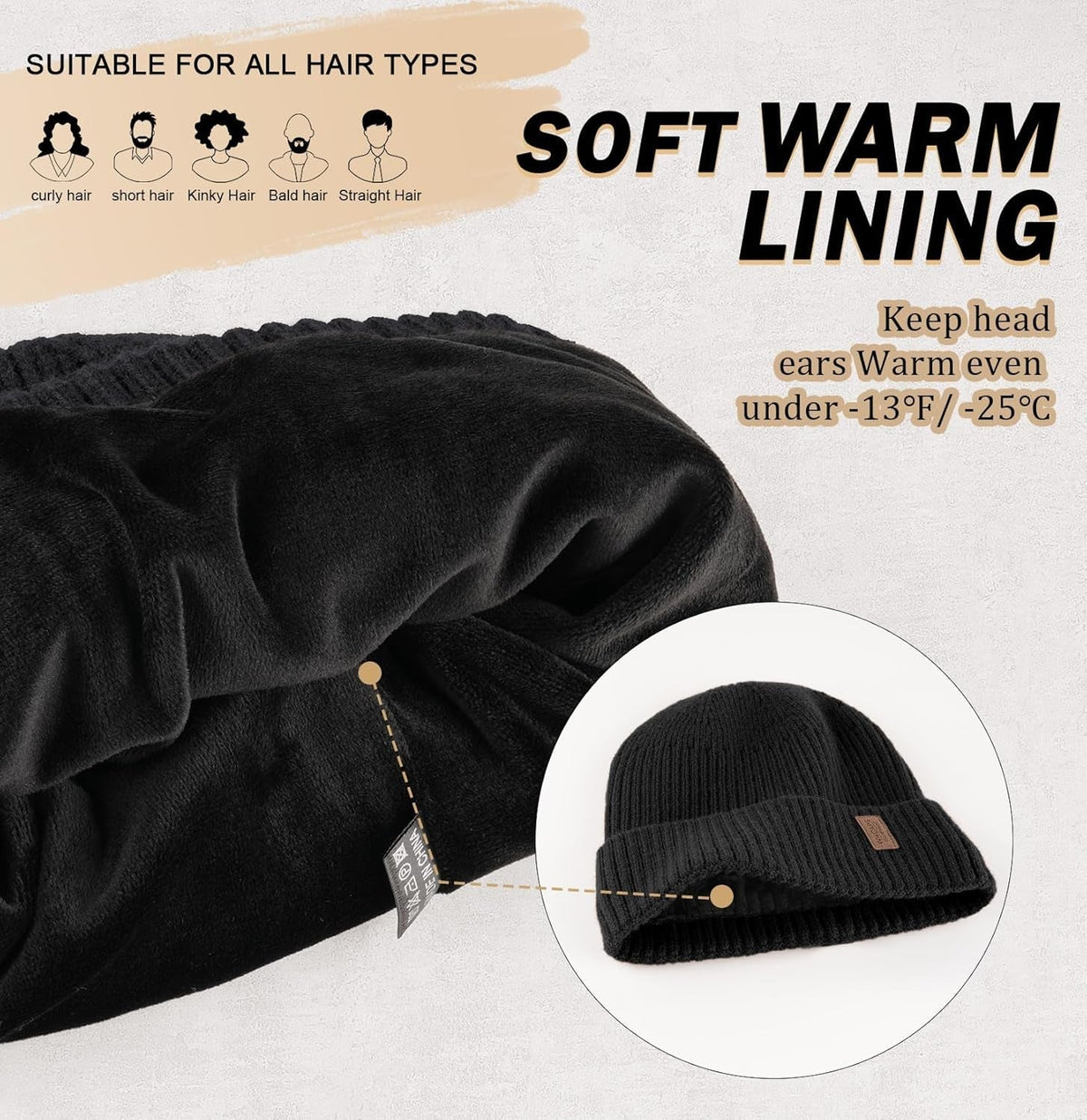 Warm Beanie for Men Women, Fleece Lined Beanie Warm Winter Caps Unisex Fashion Knit Cuffed Cap