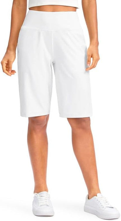 Women'S 12" Bermuda Long Shorts with Pockets High Waisted Stretch Knee Length Shorts for Women Summer Walking