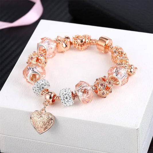 Romantic DIY Love Heart Alloy Bracelet Gold-plated Beaded Bracelet Women Jewelry Birthday Gift