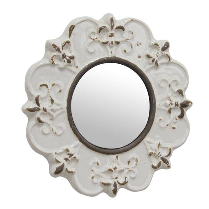Small round White French Provincial Mirror (8 In. H X 8 In. W)