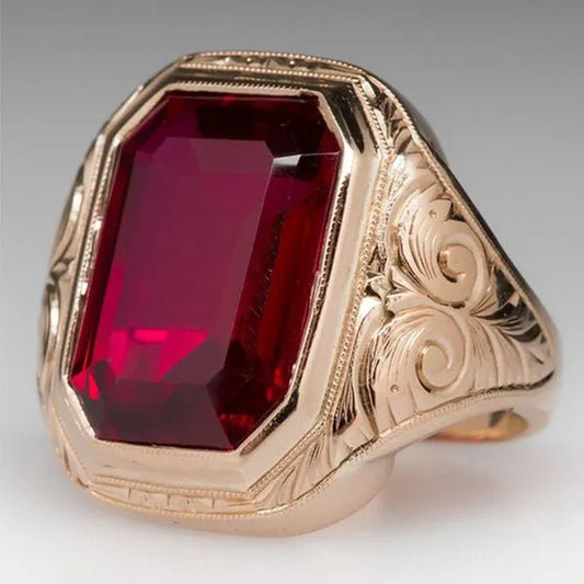 Classic Simple Vintage Fashion Woman Ruby Ring Hand Engraving Ring Engagement Party Wedding Jewelry Anniversary Christmas Gift Ring Men'S Jewelry Size US5-13
