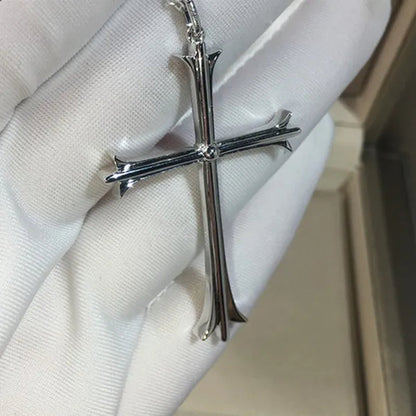 925 Sterling Silver Religious Cross Long Pendant Necklace Moissanite Charm Necklace for Women Fashion Necklace Unisex Party Banquet Fine Jewelry Personality Valentine Gift