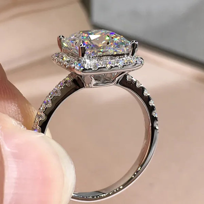 New Noble Silver Plated Square Princess Cut Moissanite Lab Diamond Wedding Ring for Women Engagement Jewelry Lover Gift Size 5-10