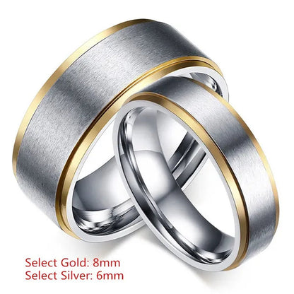Stainless Steel Gold Edged 2-Tone Brushed Wedding Band Ring Men/Women's Fashion Jewelry