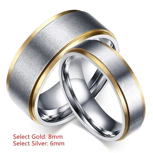 Stainless Steel Gold Edged 2-Tone Brushed Wedding Band Ring Men/Women's Fashion Jewelry