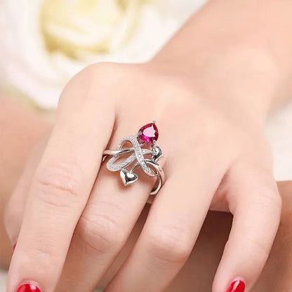 6mm Heart Cut Ruby & Aquamarine & Topaz 925 Sterling Silver Jewelry Vintage Wedding Engagement Rings Romantic Bride Engagement Anniversary Ring Size 6-10