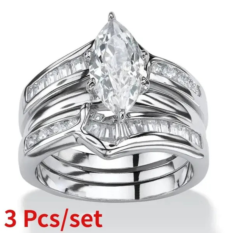 Trendy Bridal Wedding Rings 3 Pcs/set Marquise Cut Cubic Zirconia Diamond Rings for Women Engagement Proposal Gift Jewelry