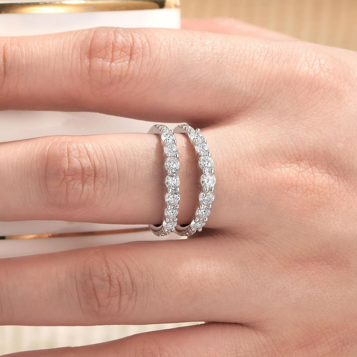 Ring Enhancer for Engagement Rings Two Row Sterling Silver Wedding Bands for Women Stackable Cubic Zirconia