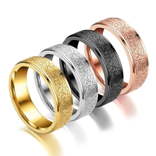 1Pcs Rose Gold Stainless Steel Frosted Curved Ring Simple Geometric Type Ring Wide 4mm/6mm