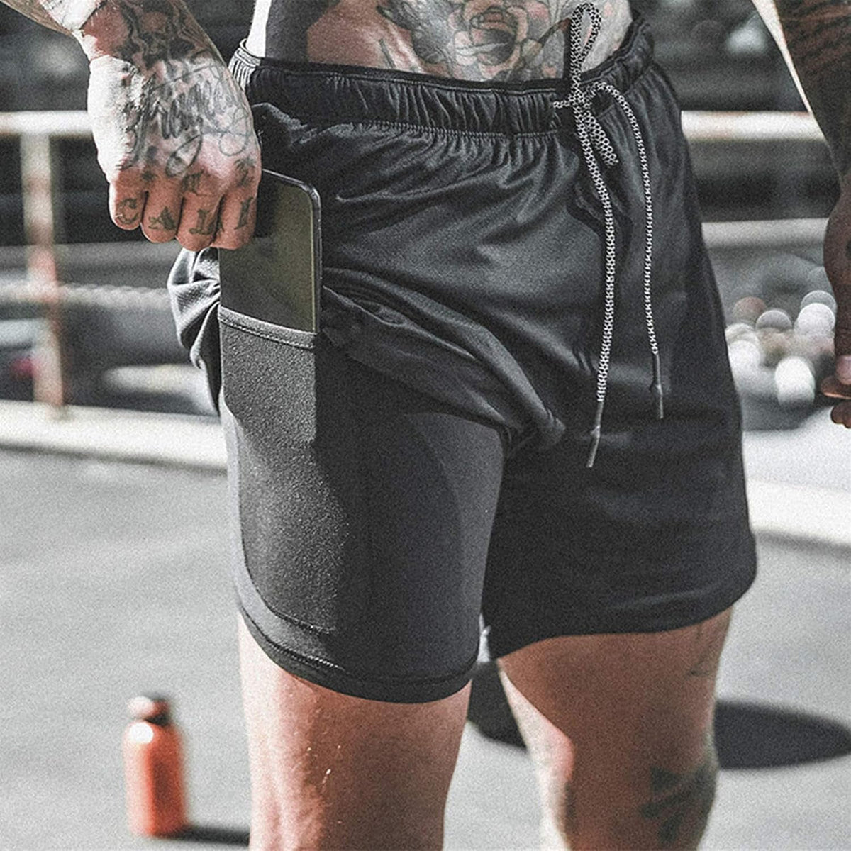 Men'S 2 in 1 Workout Running Shorts Lightweight Training Yoga Gym 7" Short with Zipper Pockets