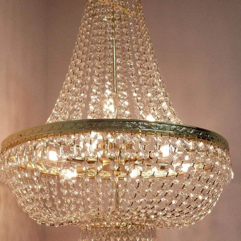 Gold 110V French Empire Crystal Gold Chandelier Lighting, Hanging Crystal Chandelier