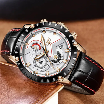 LIGE Mens Watches Top Brand Luxury Quartz Gold Watch Men Casual Leather Military Waterproof Sport Wrist Watch Male Fashion Clock