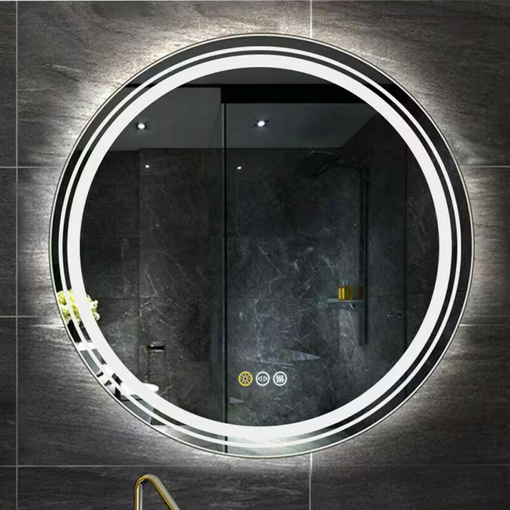 24 In. W X 24 In. H Large round Frameless Light Dimmable Backlit Dual Front LED Wall Bathroom Vanity Mirror Super Bright