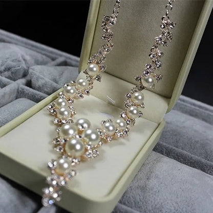 Fashion Clavicular Brilliant Diamond Crystal Necklace Charms Pendant Necklaces Handmade Pearl Wedding Party (Not Include Box)