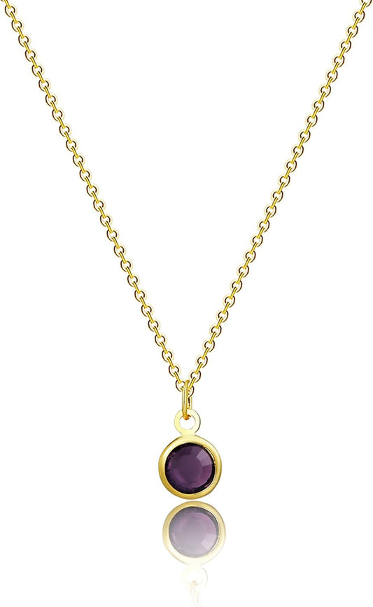 18K Gold Plated Dainty Birthstone Pendant Necklace Personalized Minimalist Simulated Diamond Cubic Zirconia Birthstone Charm Everyday Necklaces Simple Birthday Gift Daily Jewelry for Women
