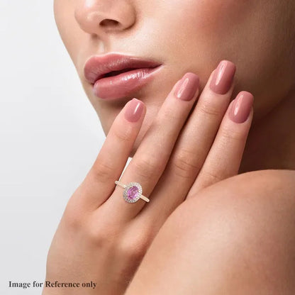 Shop LC ILIANA Real Diamond Halo Ring 18K Rose Gold Oval AAA Pink Sapphire Ct 1 G-H Si1