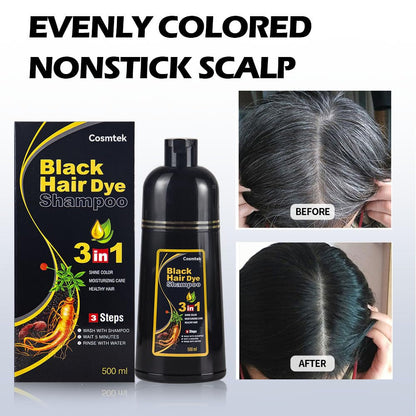 MEIDU Black Hair Dye Shampoo for Gray Hair, Semi-Permanent Hair Color Shampoo for Women and Men, Herbal and No Ammonia, 3 in 1-100% Grey Coverage(16.9 Fl Oz)