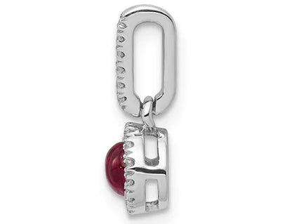 1/3 Carat (ctw) Natural Cabochon Ruby Halo Pendant Necklace in 14K White Gold with Diamonds and Chain