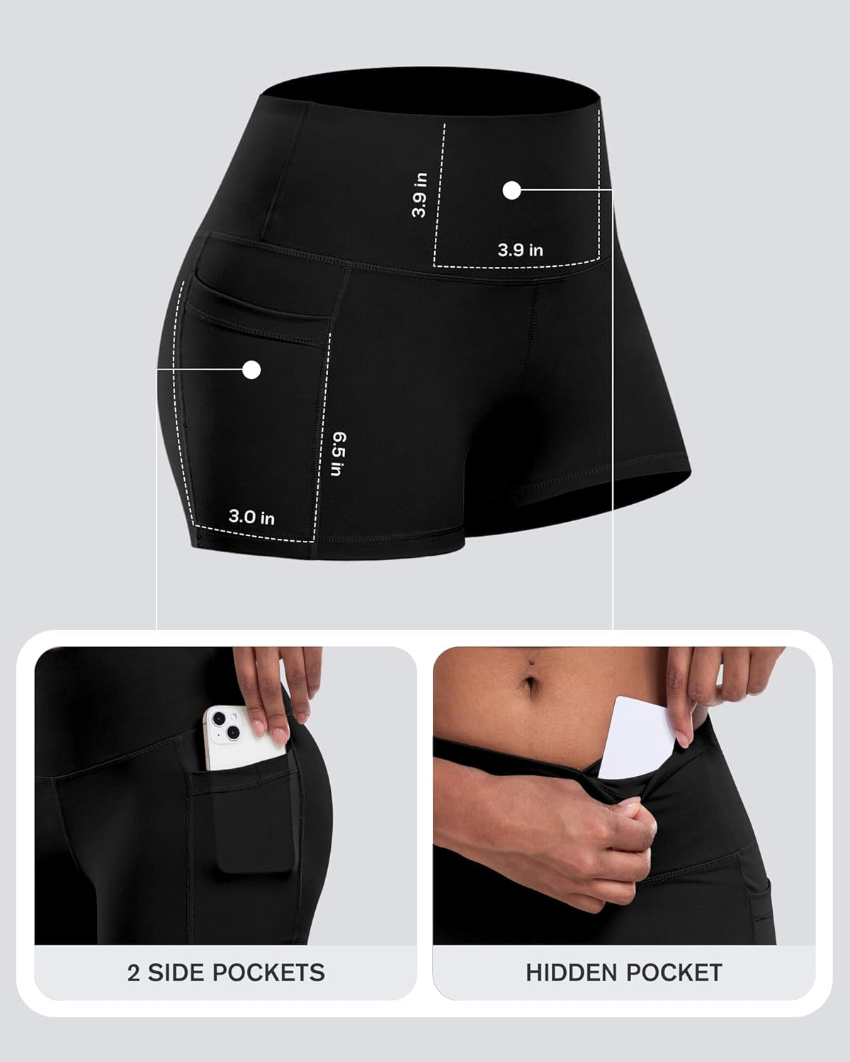 Womens Biker Shorts with Pockets: High Waisted Tummy Control Spandex Workout Yoga Athletic Gym Shorts 4 Packs