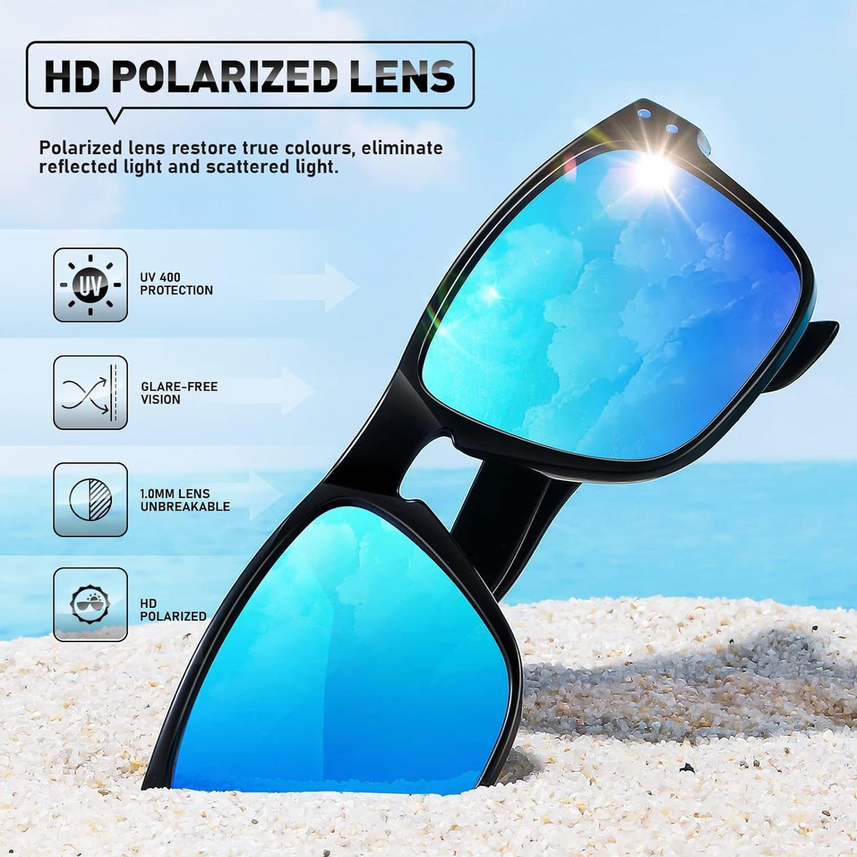 Polarized Sunglasses Men Womens - Retro Square Sun Glasses for Fishing Driving UV Protection