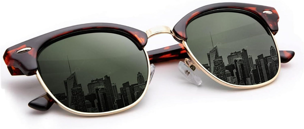 Sunglasses Men Polarized Sunglasses for Men Women Unisex Semi-Rimless Frame Retro Driving Sun Glasses UV Blocking
