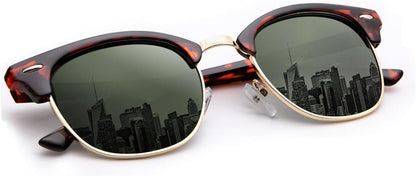 Sunglasses Men Polarized Sunglasses for Men Women Unisex Semi-Rimless Frame Retro Driving Sun Glasses UV Blocking